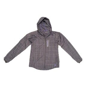 Brooks Pure Project Running Jacket Womens Size Medium Plaid Hooded Windbreaker